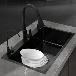 1pc 5545 Black Diamond Handmade Thickened Washbasin Kitchen Set Stainless Steel Sink Thickened Black Nano Single Sink Dishwasher