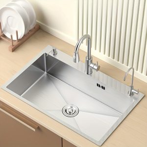 Sleek Brushed Stainless Steel Single Bowl Kitchen Sink - Contemporary Style, Insulated, No Power Needed