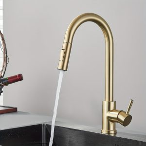 Brushed Gold plated kitchen sink faucet pull out spray kitchen mixer faucet 304 stainless steel 360 ?? kitchen faucet Durable Utility Sink Faucet For Kitchen Ceramic Valve Steel Handle Kitchen sink faucets cold and hot water kitchen faucet