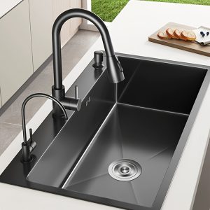 Stainless Steel Single Bowl Kitchen Sink with Drain Basket, Antibacterial Nano Black Finish, Modern Artistic Design - Non-Electric