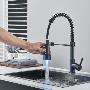 Kitchen Sink Faucets with Pull Down Sprayer Single Handle kitchen Faucets for Kitchen Sink Commercial RV High Arc Spring Sink Faucets Pull-out Faucet, Matte Black Kitchen Faucet 360?? Rotation Pull-out Hot And Cold Water Kitchen Faucet