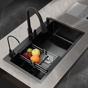 Luxury Black Nano Stainless Steel Kitchen Sink, 3.0 Deep Single Bowl with Accessories, Non-Electric Use - Elegant Undermount Design for Modern Home Decor