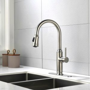 High Arc Pull Out Kitchen Faucet with Stainless Steel Sink Faucets and Pull Down Sprayer