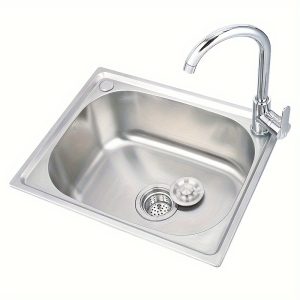 Modern Single Bowl Kitchen Sink, Stainless Steel, Rectangular, Sound Insulation Design with Drain Kit Included