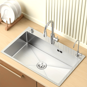 Luxury Stainless Steel Single Bowl Sink - Brushed Finish, No Power Needed, Perfect for Kitchen & Bathroom Decor