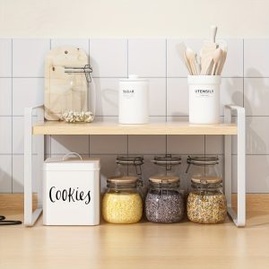 2-Tier Kitchen Shelf: Iron Frame and Hardwood Top, No Electricity Required, Perfect for Organizing Kitchen Items