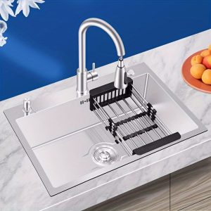 Commercial Grade Large Single Bowl Kitchen Sink ?C Stainless Steel with Brushed Finish, Modern Design with Drain Accessories and Strainer Basket Included