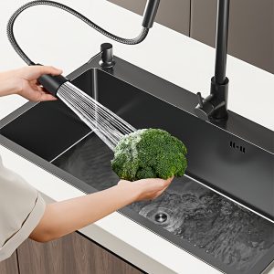 1pc Black Pure Handmade Thickened Kitchen Washing Basin Set Stainless Steel Sink Black Nano Single Slot Dishwasher 5545 Black King Kong